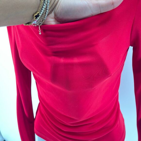 Vintage Niche USA Red Cowl Neck Cutout Long Sleeve Blouse Top Women’s Large - Picture 11 of 13